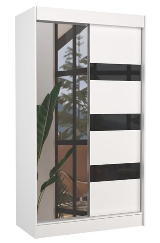 Armoire de chambre 1 porte blanche et noir laquée 1 porte miroir Voka - 3 tailles - Photo n°3; ?>