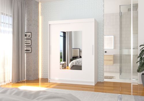 Armoire de chambre 2 portes coulissantes blanc et miroir Dova 150 cm - Photo n°2; ?>