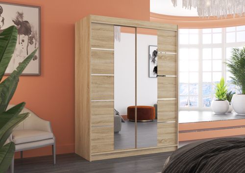 Armoire de chambre 2 portes coulissantes bois clair et miroir Norka 150 cm - Photo n°3; ?>