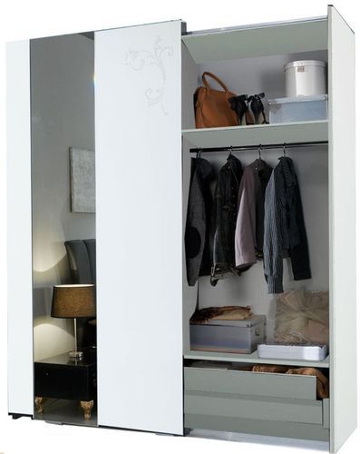 Armoire de chambre 2 portes coulissantes bois laqué blanc et argent Dany 182 cm - Photo n°2; ?>