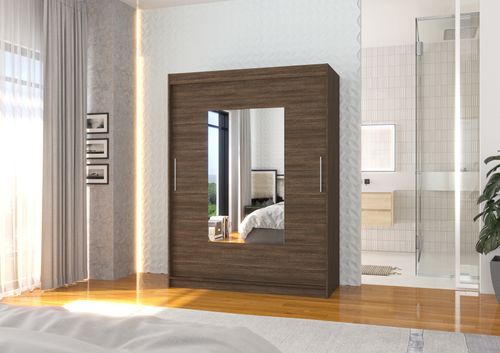 Armoire de chambre 2 portes coulissantes marron et miroir Dova 150 cm - Photo n°2; ?>