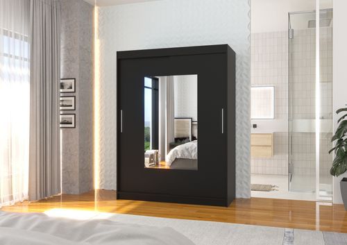 Armoire de chambre 2 portes coulissantes noir et miroir Dova 150 cm - Photo n°2; ?>