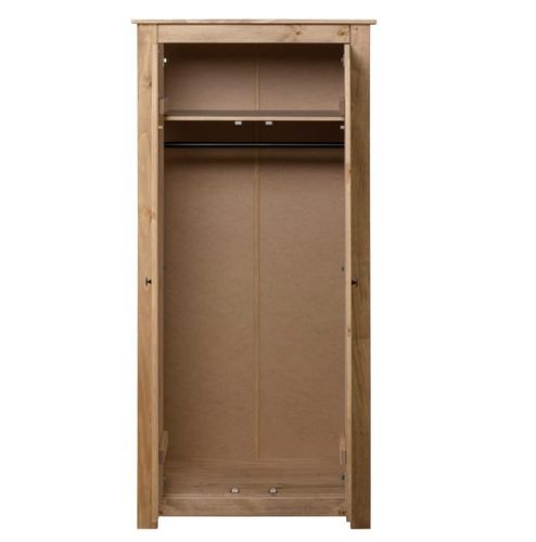 Armoire de chambre 2 portes en bois de pin massif Autika 80 cm – Élégance rustique et polyvalence - Photo n°2; ?>