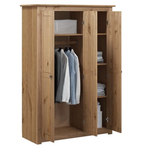 Armoire de chambre 3 portes en bois de pin massif Autika 118 cm – Élégance rustique et polyvalence - Photo n°2; ?>