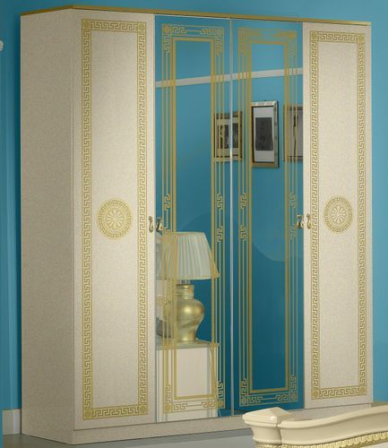 Armoire de chambre 4 portes 2 avec miroirs laqué beige et doré Savana 181 cm - Photo n°2; ?>