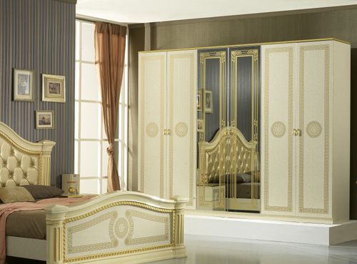 Armoire de chambre 6 portes 2 avec miroirs laqué beige et doré Savana 181 cm - Photo n°2; ?>