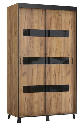 Armoire de chambre à 2 ou 3 portes coulissantes bois artisan gold et noir Sokano - 4 tailles - Photo n°3; ?>