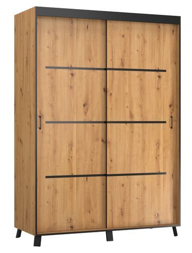 Armoire de chambre à 2 ou 3 portes coulissantes bois clair artisan et noir Barko - 4 tailles - Photo n°3; ?>