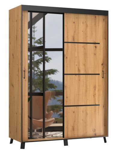 Armoire de chambre à 2 ou 3 portes coulissantes bois clair artisan et miroir Aliko - 4 tailles - Photo n°3; ?>