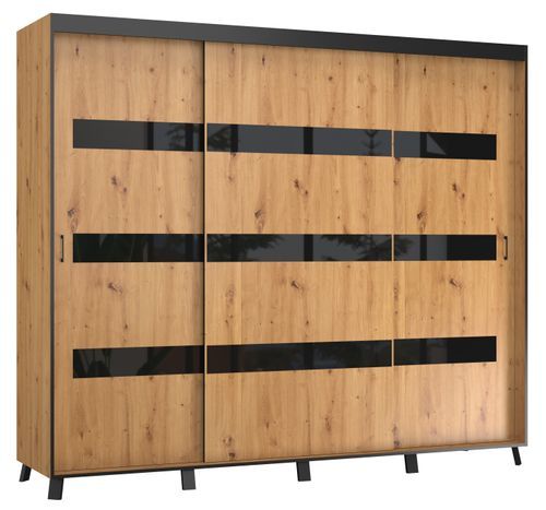 Armoire de chambre à 2 ou 3 portes coulissantes bois clair artisan et noir Sokano - 4 tailles - Photo n°2; ?>