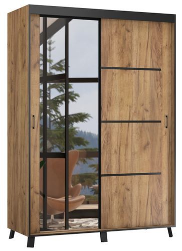 Armoire de chambre à 2 ou 3 portes coulissantes bois foncé artisan et miroir Aliko - 4 tailles - Photo n°3; ?>