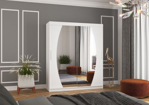 Armoire de chambre à coucher 2 portes coulissantes blanc et miroir Balko 180 cm - Photo n°2; ?>