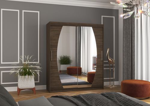 Armoire de chambre à coucher 2 portes coulissantes marron et miroir Balko 180 cm - Photo n°2; ?>