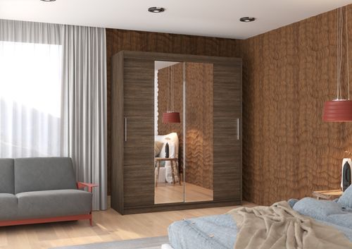 Armoire de chambre à coucher 2 portes coulissantes marron et miroir Dally 180 cm - Photo n°2; ?>
