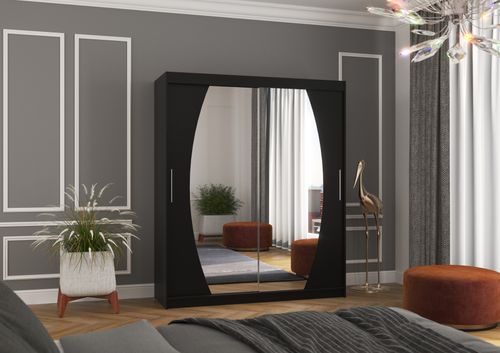 Armoire de chambre à coucher 2 portes coulissantes noir et miroir Balko 180 cm - Photo n°2; ?>