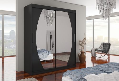 Armoire de chambre à coucher 2 portes coulissantes noir et miroir Balko 180 cm - Photo n°3; ?>