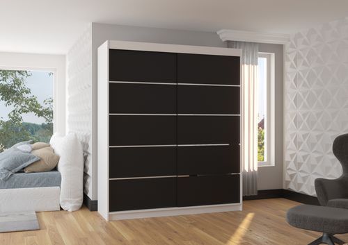 Armoire de chambre à coucher blanche 2 portes coulissantes noir et alu Pimka 180 cm - Photo n°2; ?>