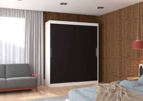 Armoire de chambre à coucher blanche 2 portes coulissantes noir Kelly 180 cm - Photo n°2; ?>