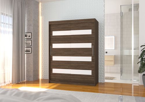 Armoire de chambre à coucher marron 2 portes coulissantes marron mat et blanc laqué Zanko 150 cm - Photo n°2; ?>