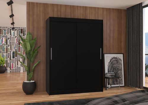 Armoire de chambre à coucher noir 2 portes coulissantes Douva 150 cm - Photo n°2; ?>