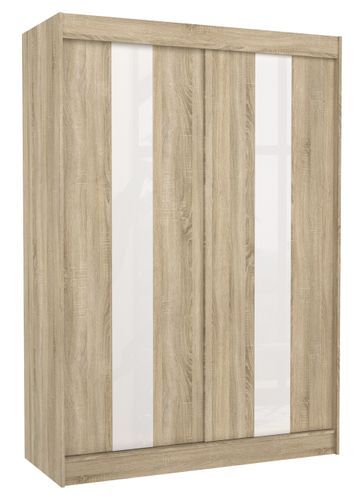 Armoire de chambre à portes coulissantes bois clair mat et blanc laqué Karola - 3 tailles - Photo n°2; ?>