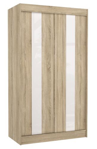 Armoire de chambre à portes coulissantes bois clair mat et blanc laqué Karola - 3 tailles - Photo n°3; ?>