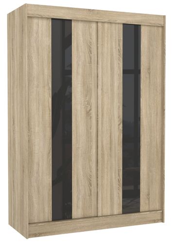 Armoire de chambre à portes coulissantes bois clair mat et noir laqué Karola - 3 tailles - Photo n°2; ?>