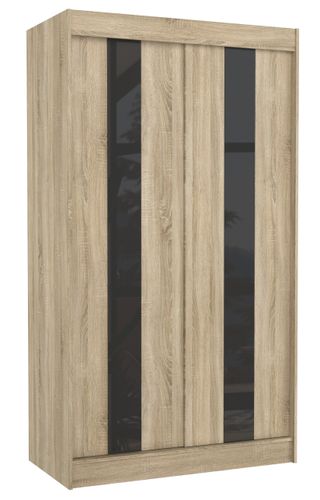 Armoire de chambre à portes coulissantes bois clair mat et noir laqué Karola - 3 tailles - Photo n°3; ?>