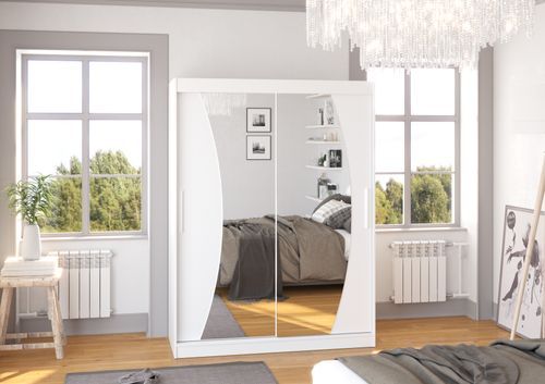 Armoire de chambre blanche 2 portes coulissantes avec miroir Modela 150 cm - Photo n°2; ?>
