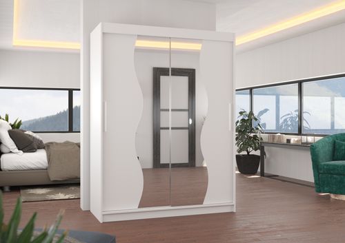 Armoire de chambre blanche 2 portes coulissantes avec miroir Renka 150 cm - Photo n°2; ?>