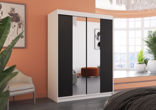 Armoire de chambre blanche 2 portes coulissantes bois noir et miroir Zomka 150 cm - Photo n°3; ?>