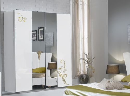 Armoire de chambre design 2 portes coulissantes bois laqué blanc et doré Jade 182 cm - Photo n°2; ?>