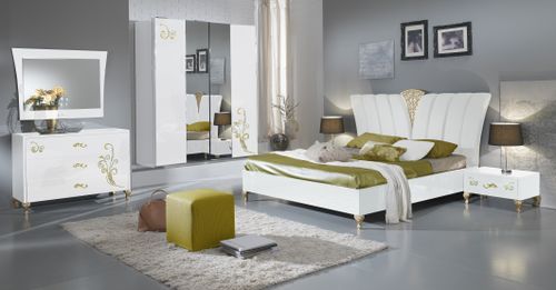 Armoire de chambre design 2 portes coulissantes bois laqué blanc et doré Jade 182 cm - Photo n°3; ?>