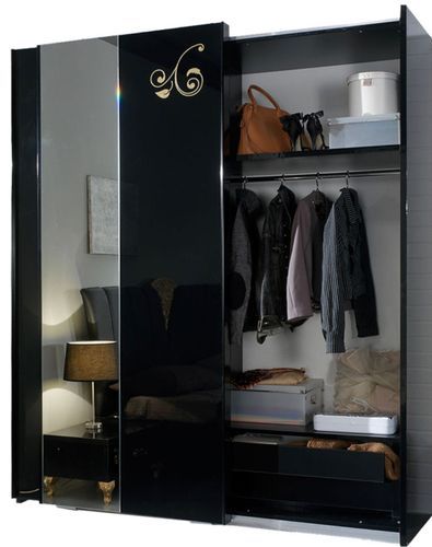 Armoire de chambre design 2 portes coulissantes bois laqué noir et doré Jade 182 cm - Photo n°2; ?>