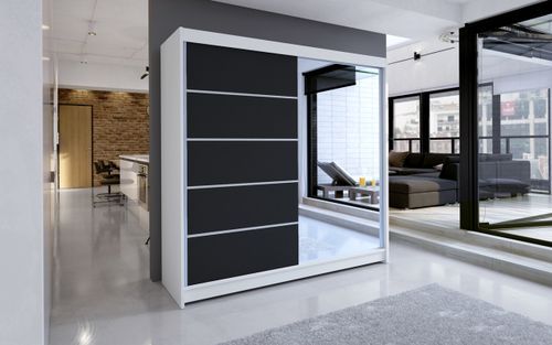 Armoire de chambre design blanche 2 portes coulissantes bois noir et alu avec miroir Karena 180 cm - Photo n°2; ?>