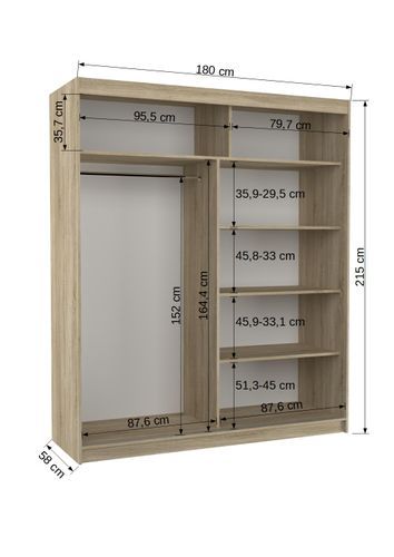 Armoire de chambre design bois clair 2 portes coulissantes avec miroir Ibizo 180 cm - Photo n°3; ?>