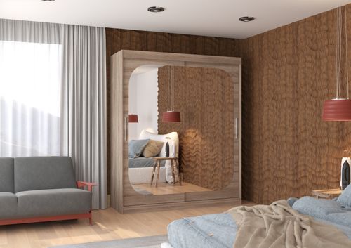 Armoire de chambre design bois truffe 2 portes coulissantes avec miroir Ibizo 180 cm - Photo n°2; ?>
