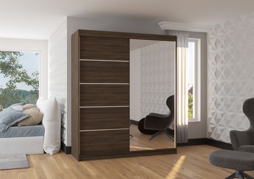 Armoire de chambre design marron 2 portes coulissantes bois marron et alu avec miroir Karena 180 cm - Photo n°2; ?>