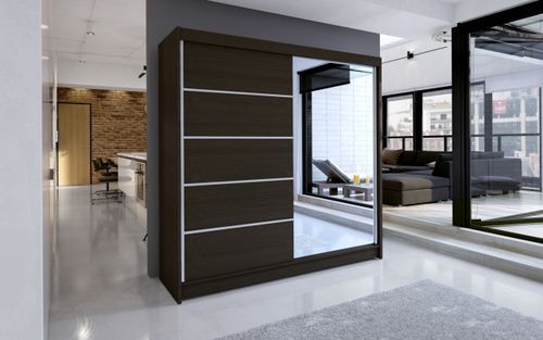 Armoire de chambre design marron 2 portes coulissantes bois marron et alu avec miroir Karena 180 cm - Photo n°3; ?>