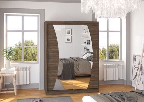 Armoire de chambre marron 2 portes coulissantes avec miroir Modela 150 cm - Photo n°2; ?>
