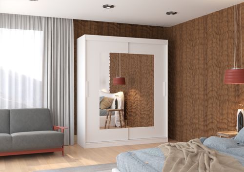 Armoire de chambre moderne blanche 2 portes coulissantes avec miroir Rozika 180 cm - Photo n°2; ?>