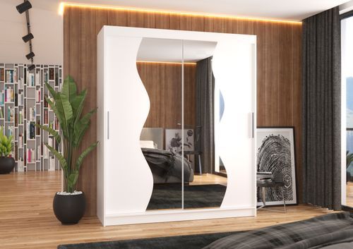 Armoire de chambre moderne blanche 2 portes coulissantes avec miroir Voky 180 cm - Photo n°2; ?>