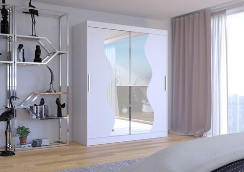 Armoire de chambre moderne blanche 2 portes coulissantes avec miroir Voky 180 cm - Photo n°3; ?>