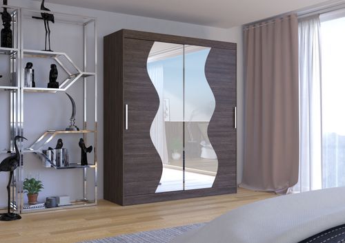 Armoire de chambre moderne marron 2 portes coulissantes avec miroir Voky 180 cm - Photo n°3; ?>