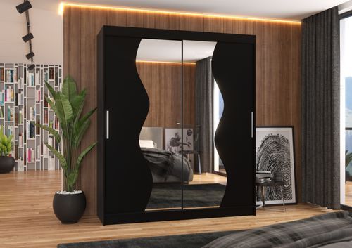 Armoire de chambre moderne noir 2 portes coulissantes avec miroir Voky 180 cm - Photo n°2; ?>