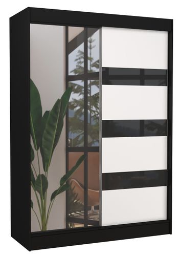 Armoire de chambre noire 1 porte blanche et noire laquée 1 porte miroir Voka - 3 tailles - Photo n°2; ?>
