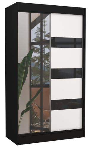 Armoire de chambre noire 1 porte blanche et noire laquée 1 porte miroir Voka - 3 tailles - Photo n°3; ?>