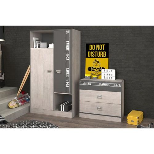 Armoire De Chambre Style Industriel Gris Loft Et Gris Ombre - L 101 Cm 10 Armoire de chambre style industriel gris loft et gris ombre - L 101 cm - Photo n°2; ?>
