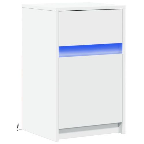 Armoire de chevet avec lumières LED blanc bois d'ingénierie - Photo n°3; ?>