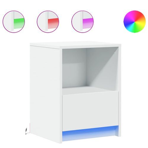 Armoire de chevet avec lumières LED blanc bois d'ingénierie - Photo n°2; ?>